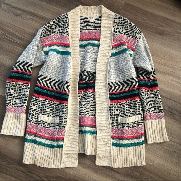 Mossimo Cream Multicolored Tribal Print Open Front Cardigan Women Medium - Picture 1 of 8